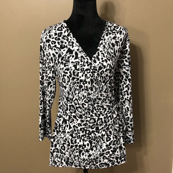 Anne Klein Tops - Anne Klein 3/4 sleeve wrap blouse XL animal prin